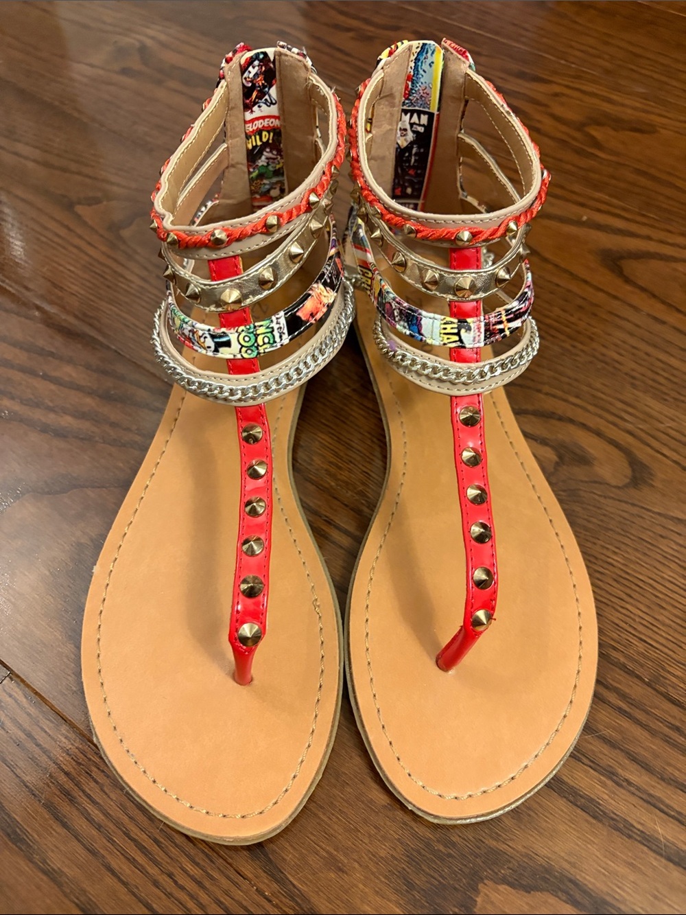NWOT Zigi Soho Red Multi-Accent Studded T-Strap Sandals